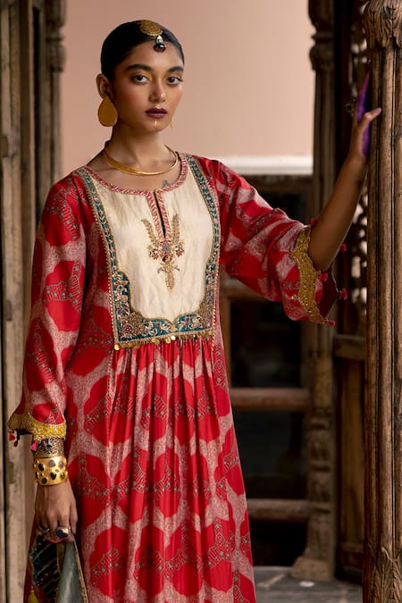 Rajiramniq Silk Moroccan Print Kurta Set