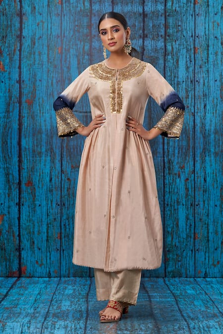 Label Niti Bothra Silk Pitta And Marodi Work Kurta Palazzo Set  