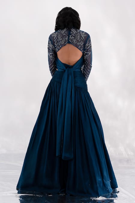 PIRI INDIA Midnight Green Draped Lehenga & Blouse Set 