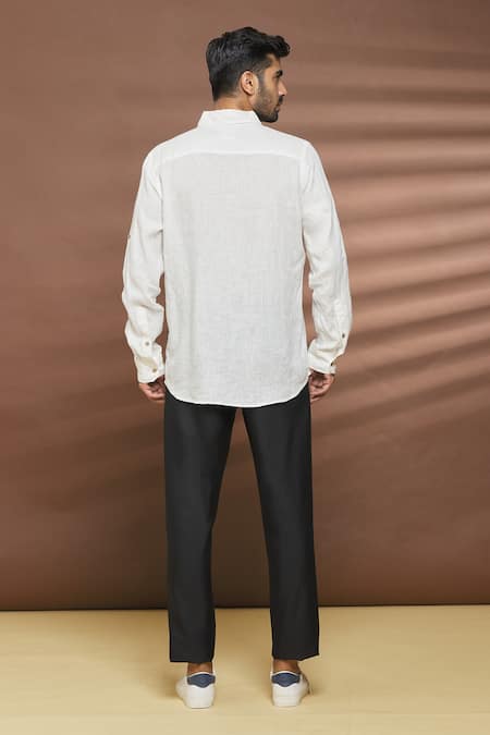 Shop Linen Bloom White 100% Linen Tiger Print Shirt at Aza Fashions Shop_Linen Bloom_White 100% Linen Tiger Print Shirt _at_Aza_Fashions