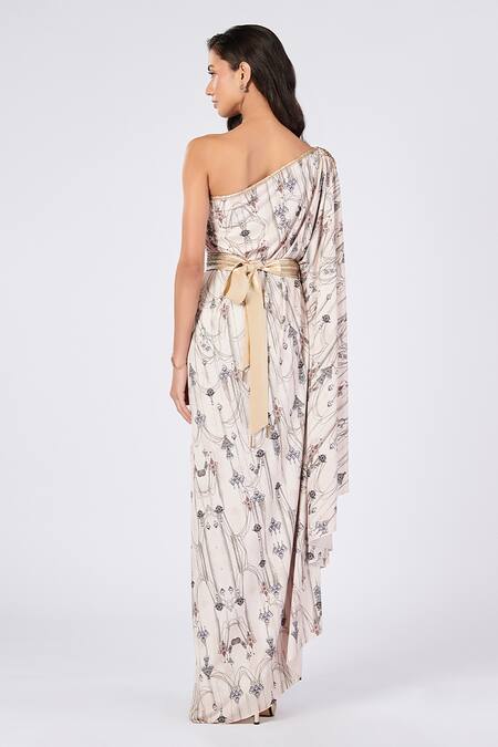 Shop S&N By Shantnu Nikhil Off White Polyester Embroidery One Shoulder Printed Kurta at Aza Fashions Shop_S&N By Shantnu Nikhil_Off White Polyester Embroidery One Shoulder Printed Kurta_at_Aza_Fashions