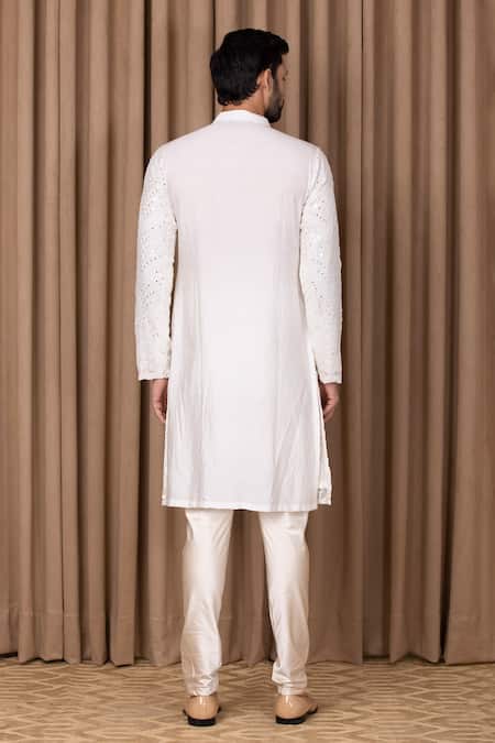 Shop Ankit V Kapoor Off White Georgette, Cotton Mirrors Rashid Embroidered Kurta Set at Aza Fashions Shop_Ankit V Kapoor_Off White Georgette, Cotton Mirrors Rashid Embroidered Kurta Set _at_Aza_Fashions