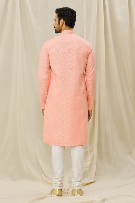 Shop Arihant Rai Sinha Pink Handloom Cotton Embroidery Digital Print Straight Kurta at Aza Fashions Shop_Arihant Rai Sinha_Pink Handloom Cotton Embroidery Digital Print Straight Kurta_at_Aza_Fashions