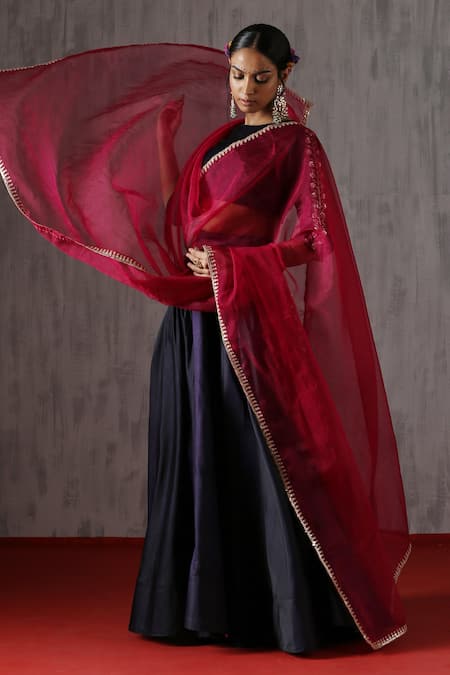 Shop_Weaver Story_Maroon Organza Embroidery Sequin Lubna Dupatta _at_Aza_Fashions