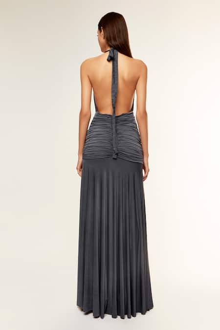 Deme By Gabriella Grey Chiffon, Lycra Cowl , Halter Louise Gown Online at Aza Fashions Deme By Gabriella_Grey Chiffon, Lycra Cowl , Halter Louise Gown _Online_at_Aza_Fashions