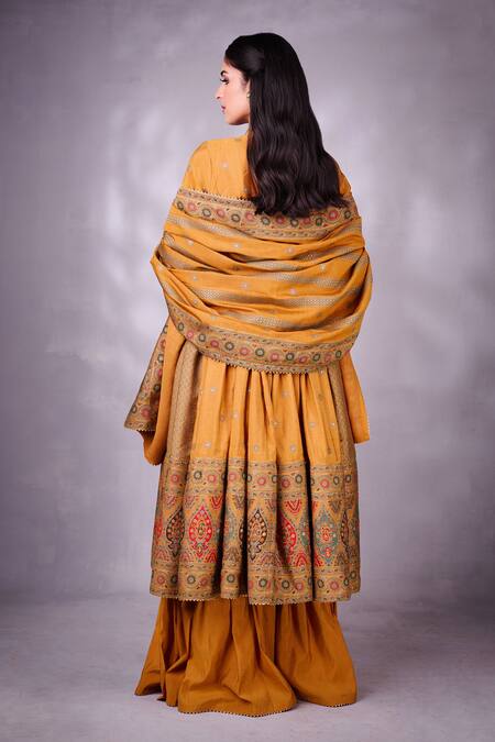 Shop Safaa Yellow Lining Shantoon, Moonga Silk Floral Pattern Woven Anarkali Sharara Set at Aza Fashions Shop_Safaa_Yellow Lining Shantoon, Moonga Silk Floral Pattern Woven Anarkali Sharara Set_at_Aza_Fashions