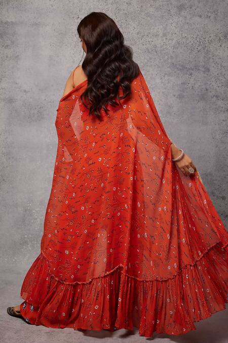 Senren By Eshana Raut Flower Print Cape & Pant Set 