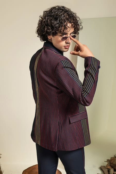 Shop Abkasa Blue Terry Rayon Pintucks Devils Blazer And Trouser Set at Aza Fashions Shop_Abkasa_Blue Terry Rayon Pintucks Devils Blazer And Trouser Set _at_Aza_Fashions