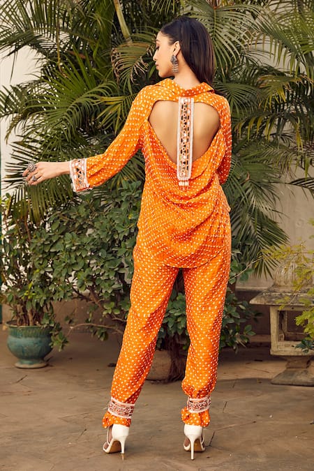 Shop_Twenty Nine_Orange Gajji Silk Bandhani Hand Embroidered Kutch Pant _at_Aza_Fashions