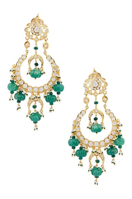 Kiara_Gold Plated Crystals, Pearls Embellished Chandbalis_at_Aza_Fashions