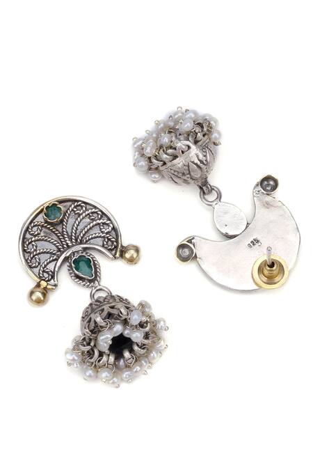 Shop Sangeeta Boochra Silver Plated Beads Zara Drop Jhumkas at Aza Fashions Shop_Sangeeta Boochra_Silver Plated Beads Zara Drop Jhumkas _at_Aza_Fashions