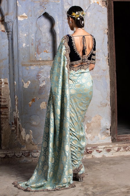 Olive green | Saree models, Stylish sarees, Bridal blouse designs