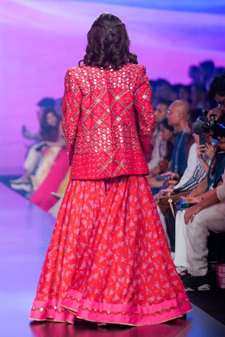 Punit Balana Surkh Laal Patchwork Jacket Skirt Set 