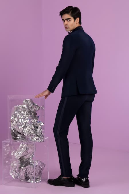 Shop_Contrast By Parth_Black Crystals Falling Star Embroidered Tuxedo Set _at_Aza_Fashions