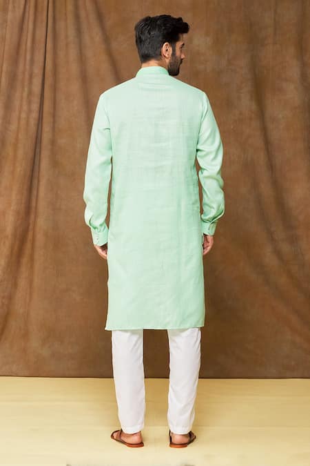 Shop Arihant Rai Sinha Green Linen, Cotton Pintuck Bodice Kurta at Aza Fashions Shop_Arihant Rai Sinha_Green Linen, Cotton Pintuck Bodice Kurta _at_Aza_Fashions