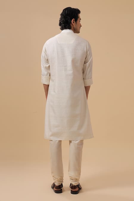 Shop Raghavendra Rathore Blue Off White Silk, Cotton Embroidery Geometric Kurta With Pant at Aza Fashions Shop_Raghavendra Rathore Blue_Off White Silk, Cotton Embroidery Geometric Kurta With Pant _at_Aza_Fashions