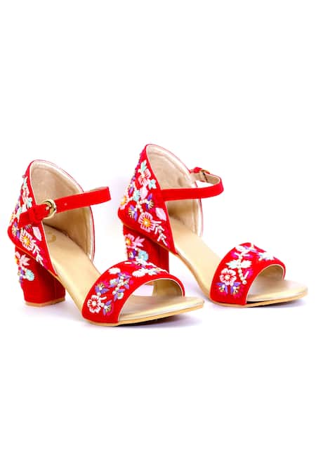 Shiveen Shiveen_Red Embroidery Dhyana Block Heels _at_Aza_Fashions