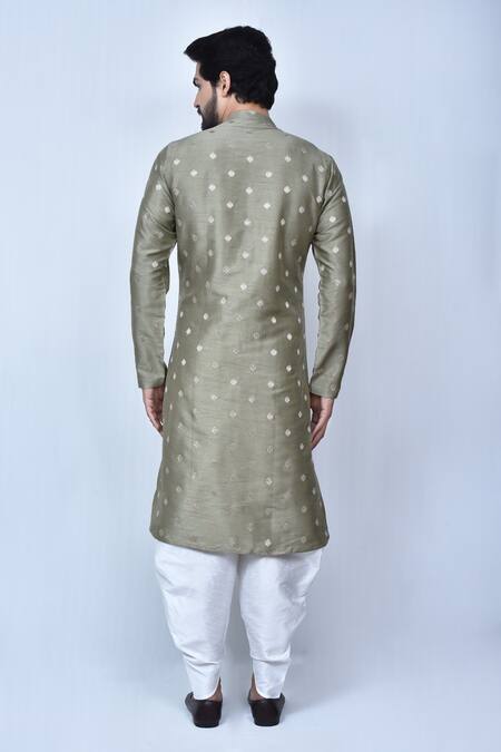 Shop Arihant Rai Sinha Green Silk Foil Printing Kurta And Cowl Pant Set at Aza Fashions Shop_Arihant Rai Sinha_Green Silk Foil Printing Kurta And Cowl Pant Set_at_Aza_Fashions
