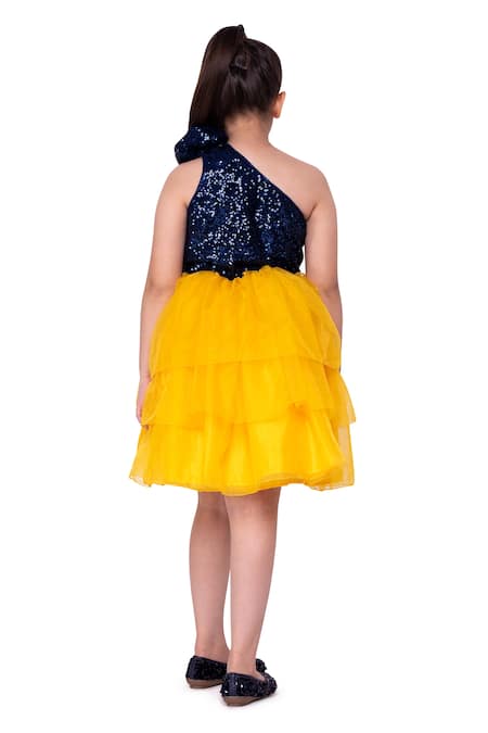 Shop Littlecheer Yellow Silk Organza Sequins Rockabye Bodice Dress at Aza Fashions Shop_Littlecheer_Yellow Silk Organza Sequins Rockabye Bodice Dress _at_Aza_Fashions