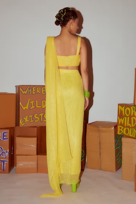 Nirmooha Pre-Draped Saree With Cord Embroidered Blouse 