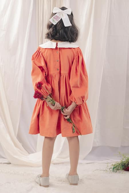 Bagichi Brigitte Puff Sleeve Embroidered Collar Dress 