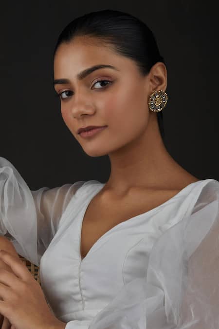 Shop House Of Tuhina Gold Plated Beads, Mirrors Saar Beaded Earrings at Aza Fashions Shop_House Of Tuhina_Gold Plated Beads, Mirrors Saar Beaded Earrings _at_Aza_Fashions