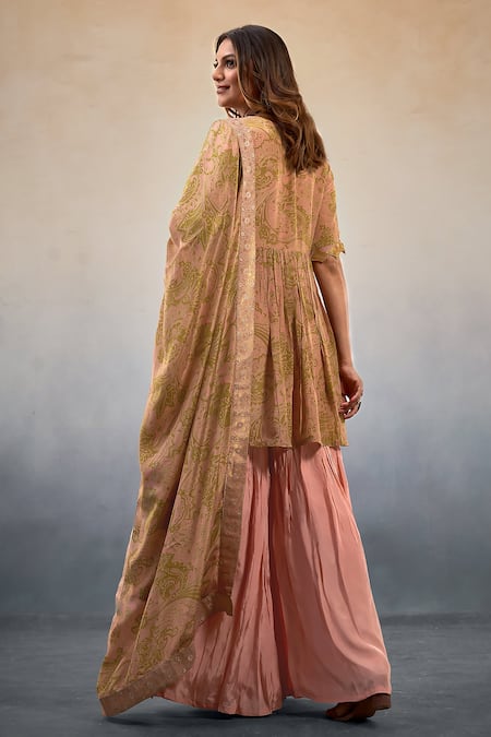 Affroz Paisley Print Peplum Kurta Sharara Set 