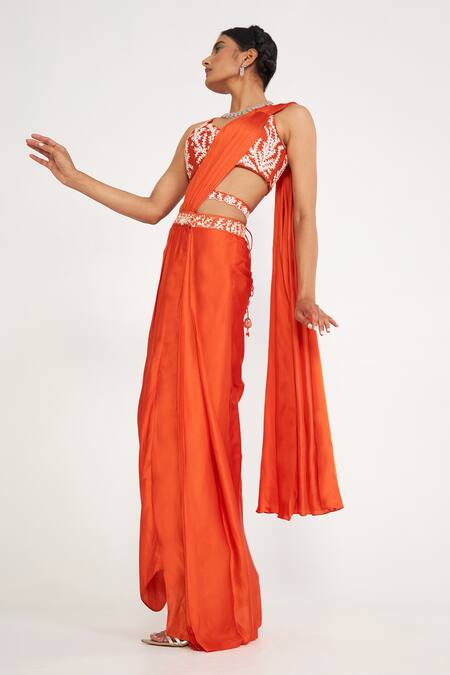 Asaga Lune Embroidered Blouse Pre-Draped Saree Set 