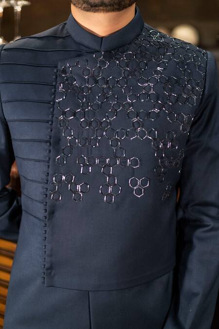 Decemberbyvivek Honeycomb Pattern Bandhgala Jacket & Pant Set  