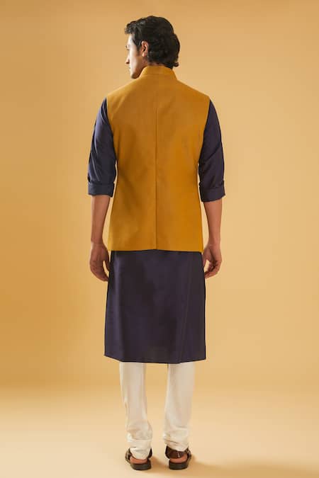 Raghavendra Rathore Blue Mustard Self Design Nehru Jacket 