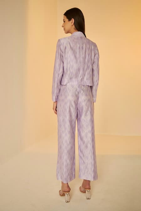 Shop_Betrue_Purple Cotton, Silk, Hand Tie-dye Shibori Jacket And Pant Set _at_Aza_Fashions