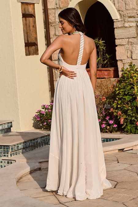 Shop Palak & Mehak Multi Color Crepe, Cotton Embroidery Halter Floral Print Anarakali With Pant at Aza Fashions Shop_Palak & Mehak_Multi Color Crepe, Cotton Embroidery Halter Floral Print Anarakali With Pant _at_Aza_Fashions