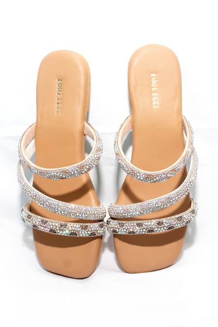 Shop Foot Fuel Cream Aspen Stone Studded Strappy Flats at Aza Fashions Shop_Foot Fuel_Cream Aspen Stone Studded Strappy Flats _at_Aza_Fashions
