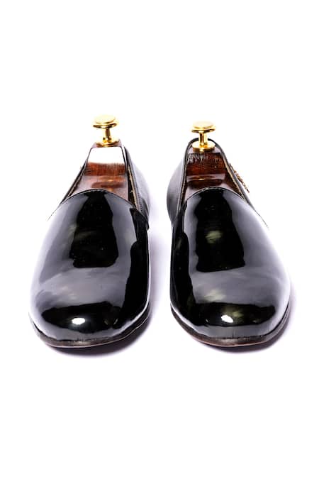 Shop Artimen Black Pat-side Hand Embroidered Espadrilles at Aza Fashions Shop_Artimen_Black Pat-side Hand Embroidered Espadrilles _at_Aza_Fashions