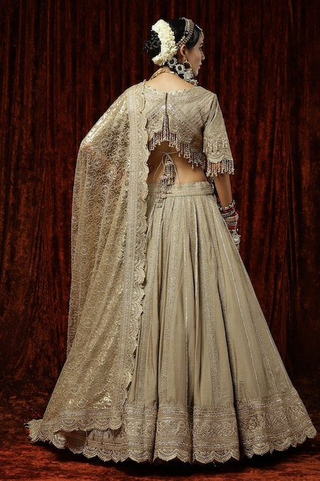 Shop Shikhar Sharma Gold Lehenga And Blouse Silk Chanderi Embroidered Gota & Dori Work Bridal Set at Aza Fashions Shop_Shikhar Sharma_Gold Lehenga And Blouse Silk Chanderi Embroidered Gota & Dori Work Bridal Set _at_Aza_Fashions