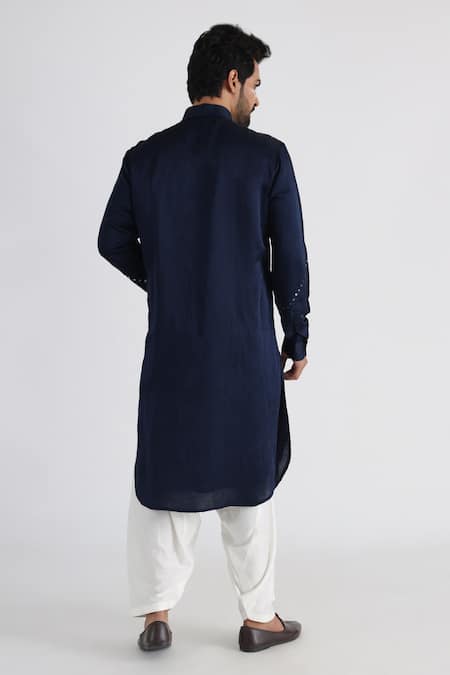 Shop Smriti By Anju Agarwal Blue Linen, Satin, Cotton Mirrors Nilah Embroidered Kurta Set at Aza Fashions Shop_Smriti By Anju Agarwal_Blue Linen, Satin, Cotton Mirrors Nilah Embroidered Kurta Set _at_Aza_Fashions