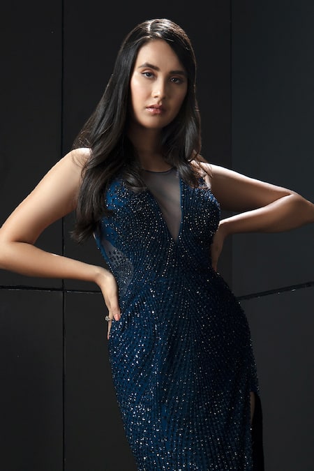 Rohit Gandhi + Rahul Khanna Arian Embellished Side Slit Gown 