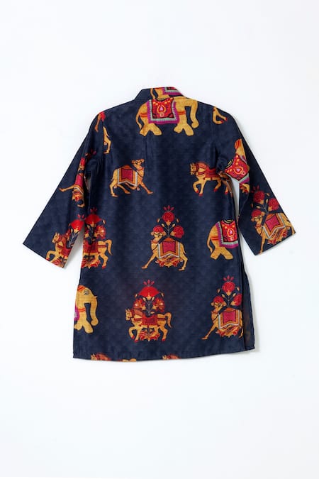 Shop Shruti Jalan Black Chanderi, Cotton Embroidery Mandarin Collar Printed Kurta at Aza Fashions Shop_Shruti Jalan_Black Chanderi, Cotton Embroidery Mandarin Collar Printed Kurta _at_Aza_Fashions