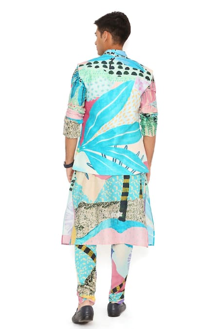 PS Men By Payal Singhal Tropical Print Bundi Kurta Set 