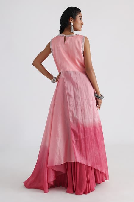 Shop_Smriti By Anju Agarwal_Pink Satin, Organza, Crepe, Net, Taffeta, Fiza Embroidered Kurta And Sharara Set _at_Aza_Fashions