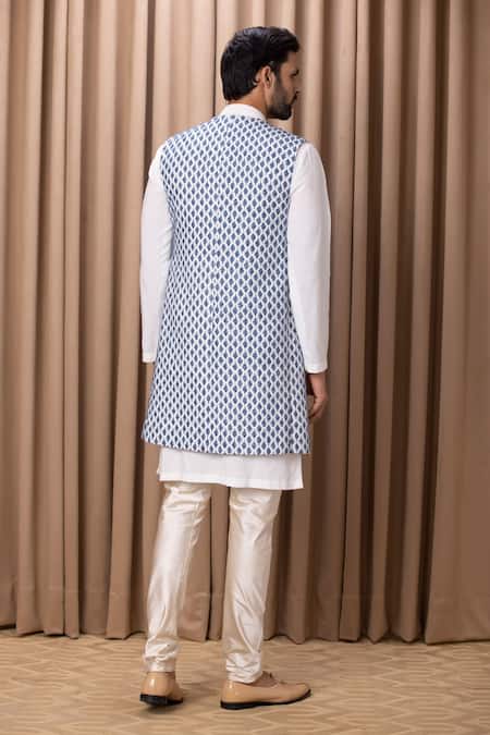 Ankit V Kapoor Floral Embroidered Nehru Jacket Kurta Set 