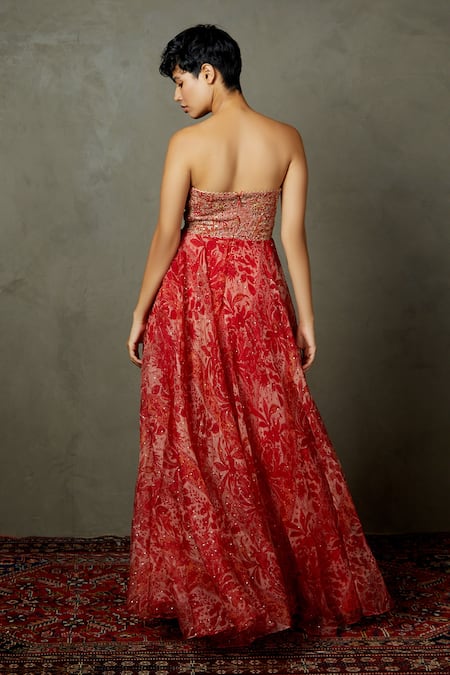 RI.Ritu Kumar Magnolia Floral Embroidered Bandeau Dress 