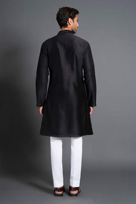 Shop Raghavendra Rathore Jodhpur Black Silk Embroidery Chikankari And Mukaish Work Kurta at Aza Fashions Shop_Raghavendra Rathore Jodhpur_Black Silk Embroidery Chikankari And Mukaish Work Kurta _at_Aza_Fashions