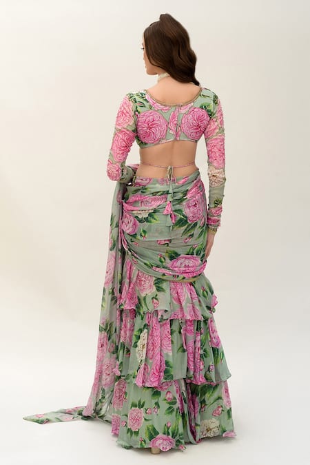 Sanam Floral Bloom Pre-Stiched Saree With Cut-out Blouse
