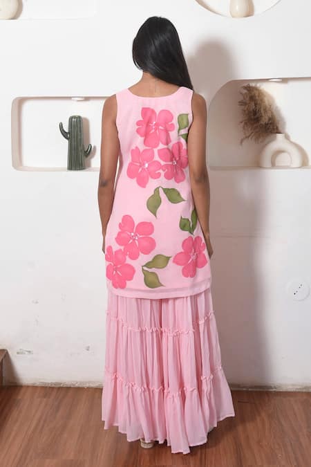 Meghstudio Hand Painted Floral Kurta Sharara Set 