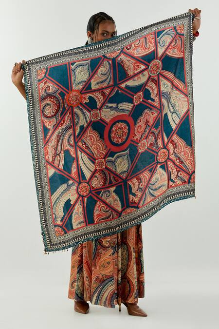 Buy_Aseem Kapoor_Multi Color Printed Kinara Tassel Rumal _Online_at_Aza_Fashions