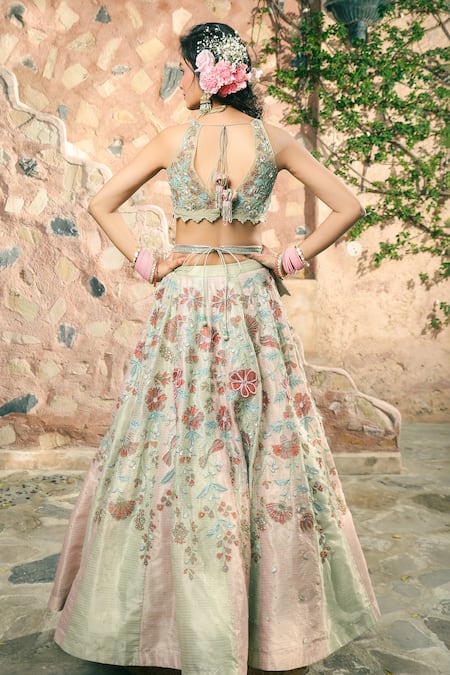 Show Shaa Floral 3D Applique Hand Embroidered Bridal Lehenga Set 