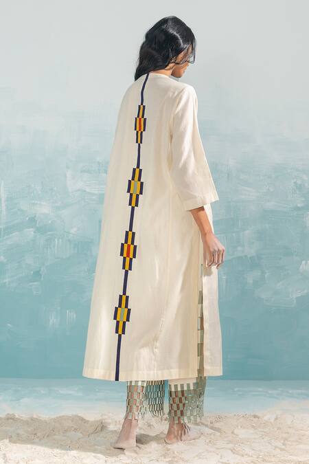 Shop Ikai By Ragini Ahuja Ivory Cotton, Silk, Chanderi Embroidery Round Nile Multi Applique A-line Kurta at Aza Fashions Shop_Ikai By Ragini Ahuja_Ivory Cotton, Silk, Chanderi Embroidery Round Nile Multi Applique A-line Kurta_at_Aza_Fashions