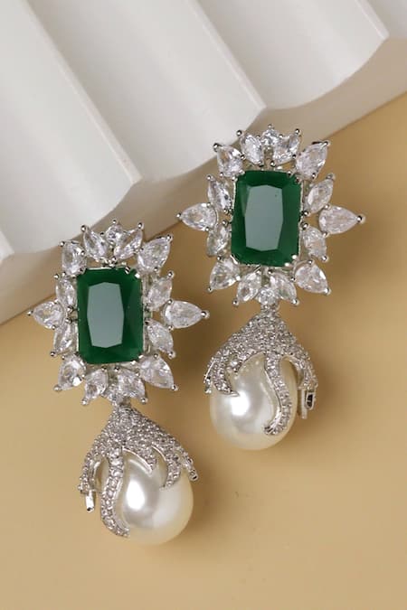 Hanging Pearl Diamante Earrings – Estele
