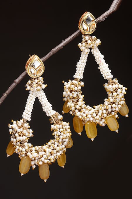 Dugran By Dugristyle Cream Stones, Smocking Pearl Embellished Drops 